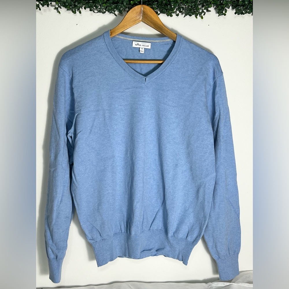 Peter Millar Pima Cotton Cashmere Blend Golf Sweater Quiet Luxury Light Blue M